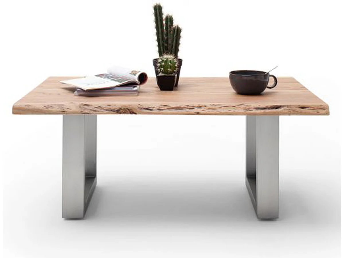 Table basse en bois d'acacia massif naturel et acier inoxydable - L.110 x H.45 x P.70 cm