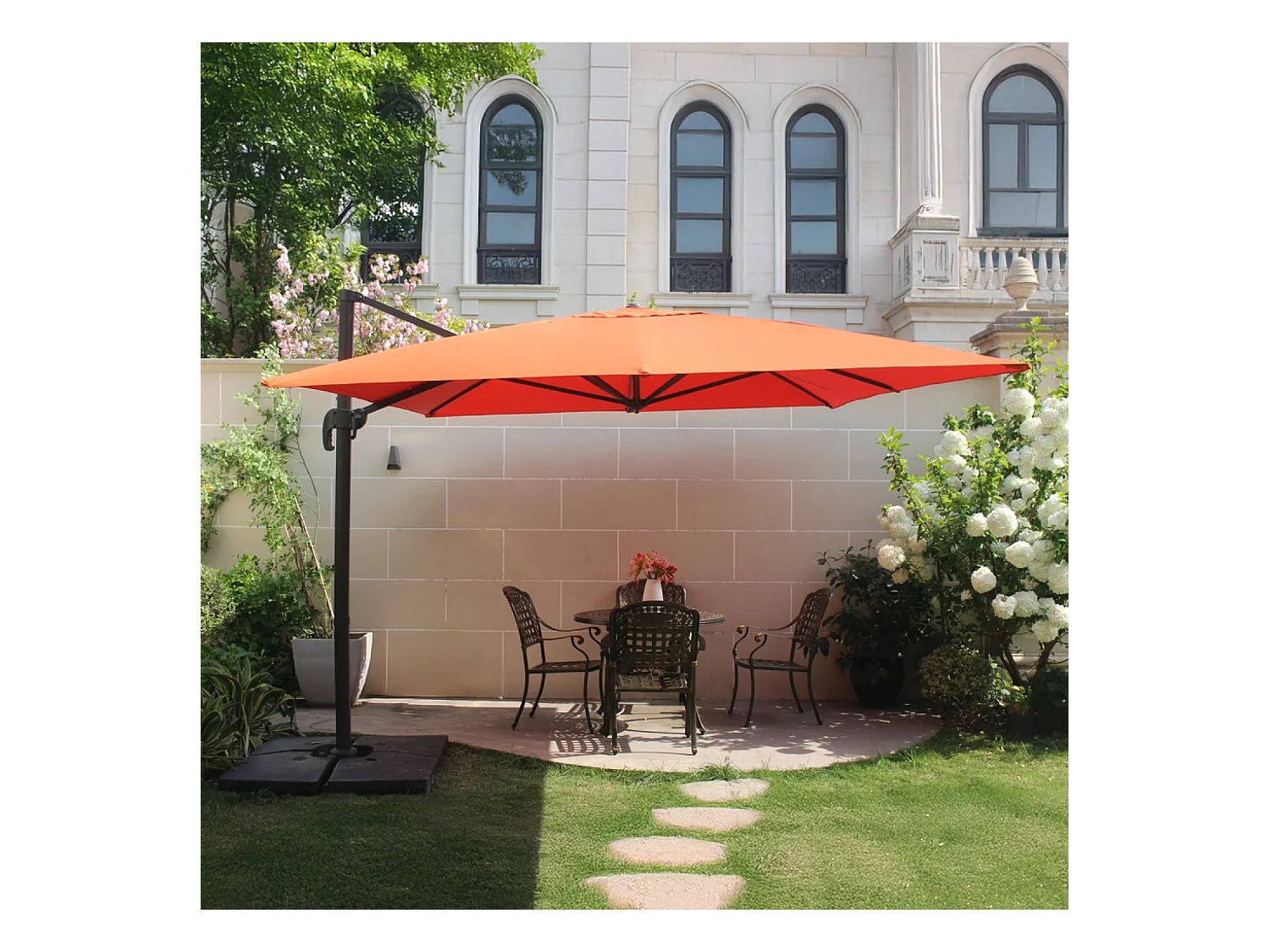 Ensemble parasol terracotta 3x4m et 4 dalles à lester CESARE