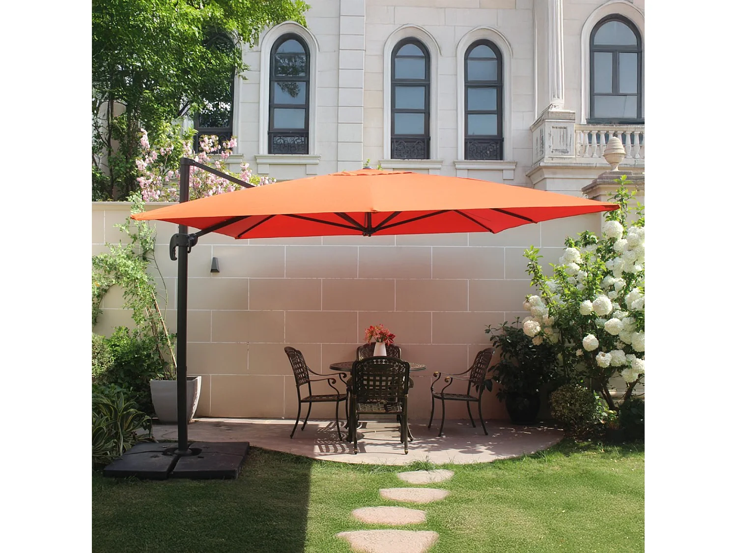 Ensemble parasol terracotta 3x4m et 4 dalles à lester CESARE