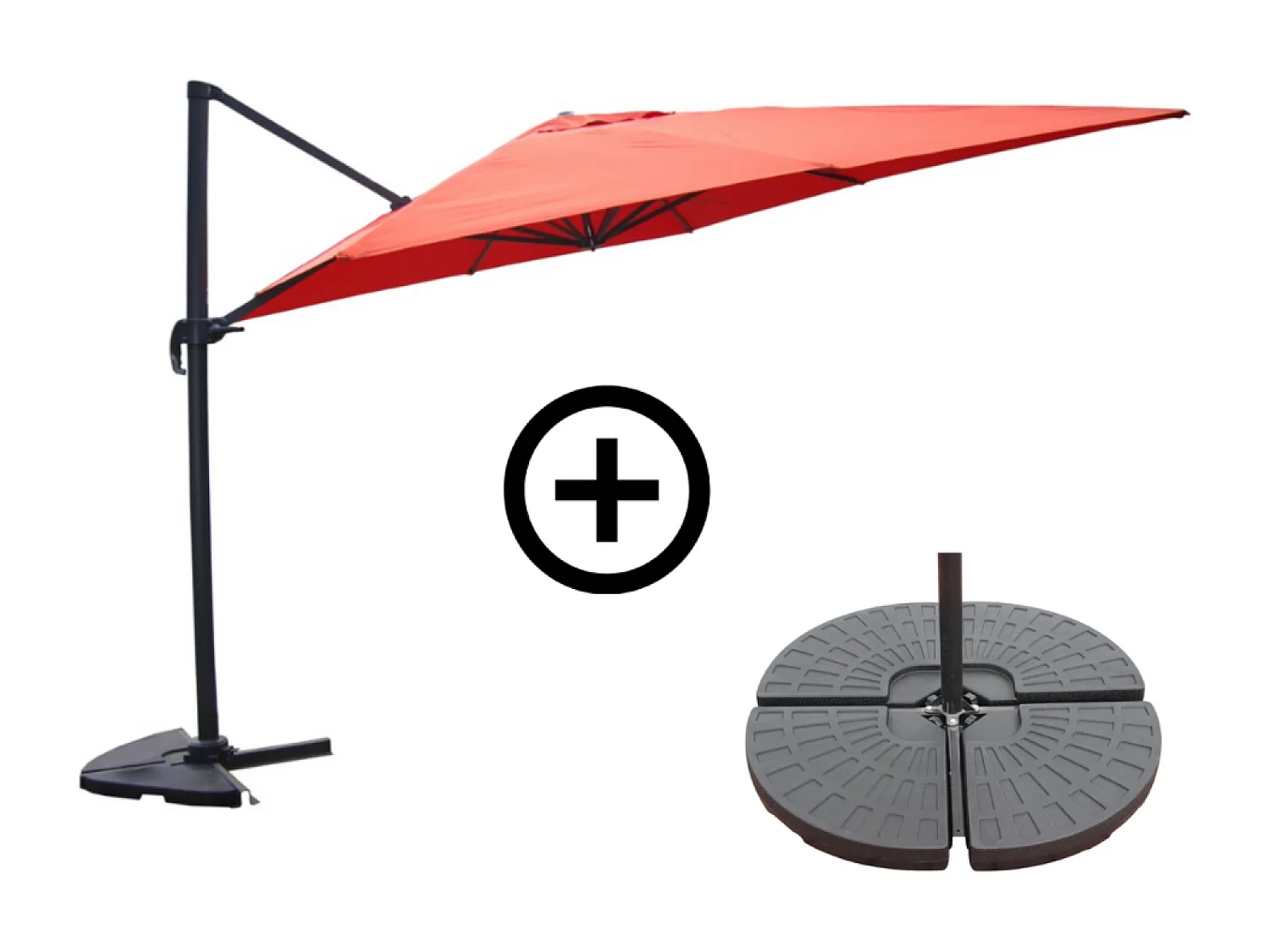 Ensemble parasol terracotta 3x4m et 4 dalles à lester CESARE