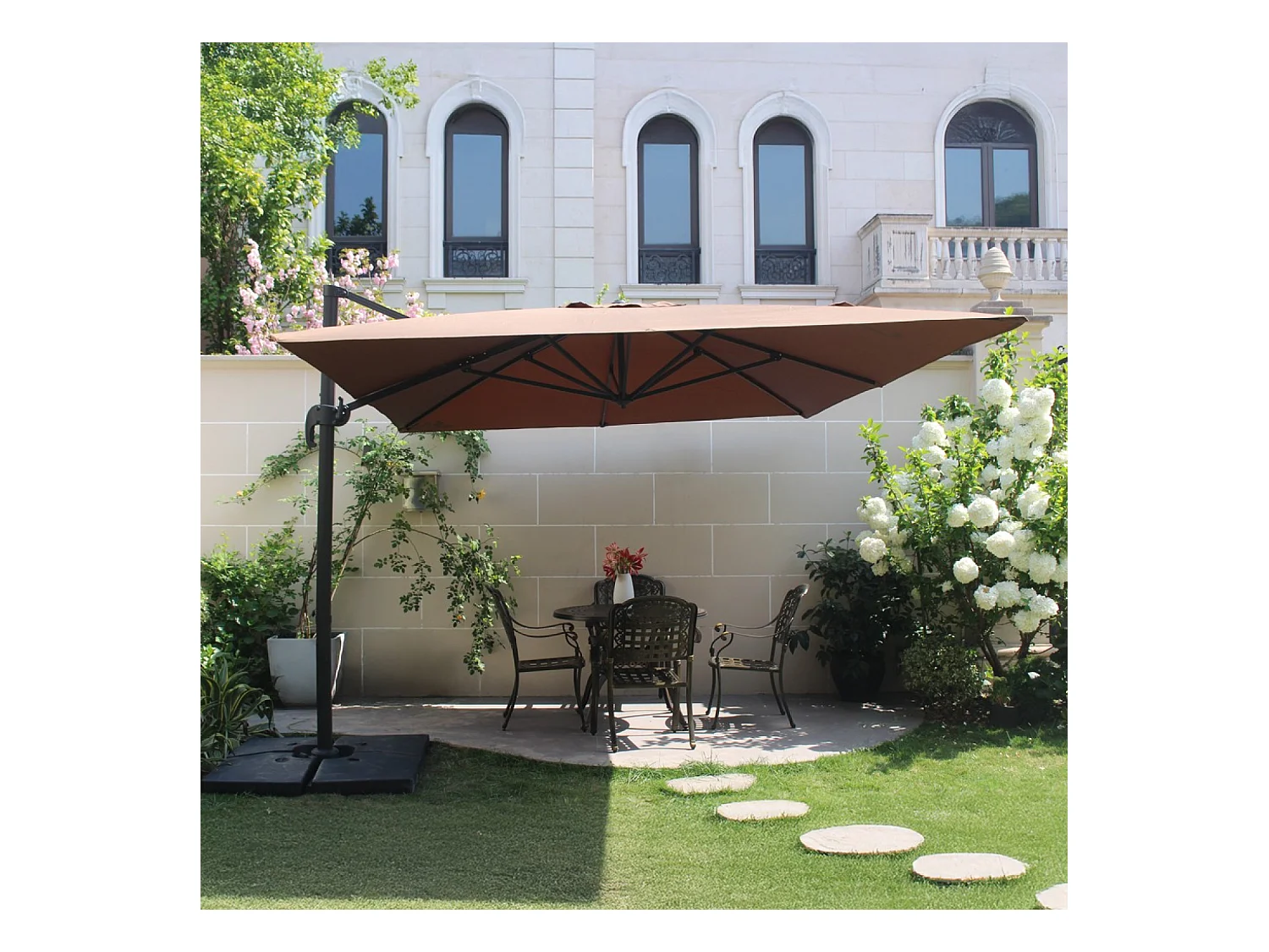 Ensemble parasol marron 3x4m et 4 dalles à lester CESARE