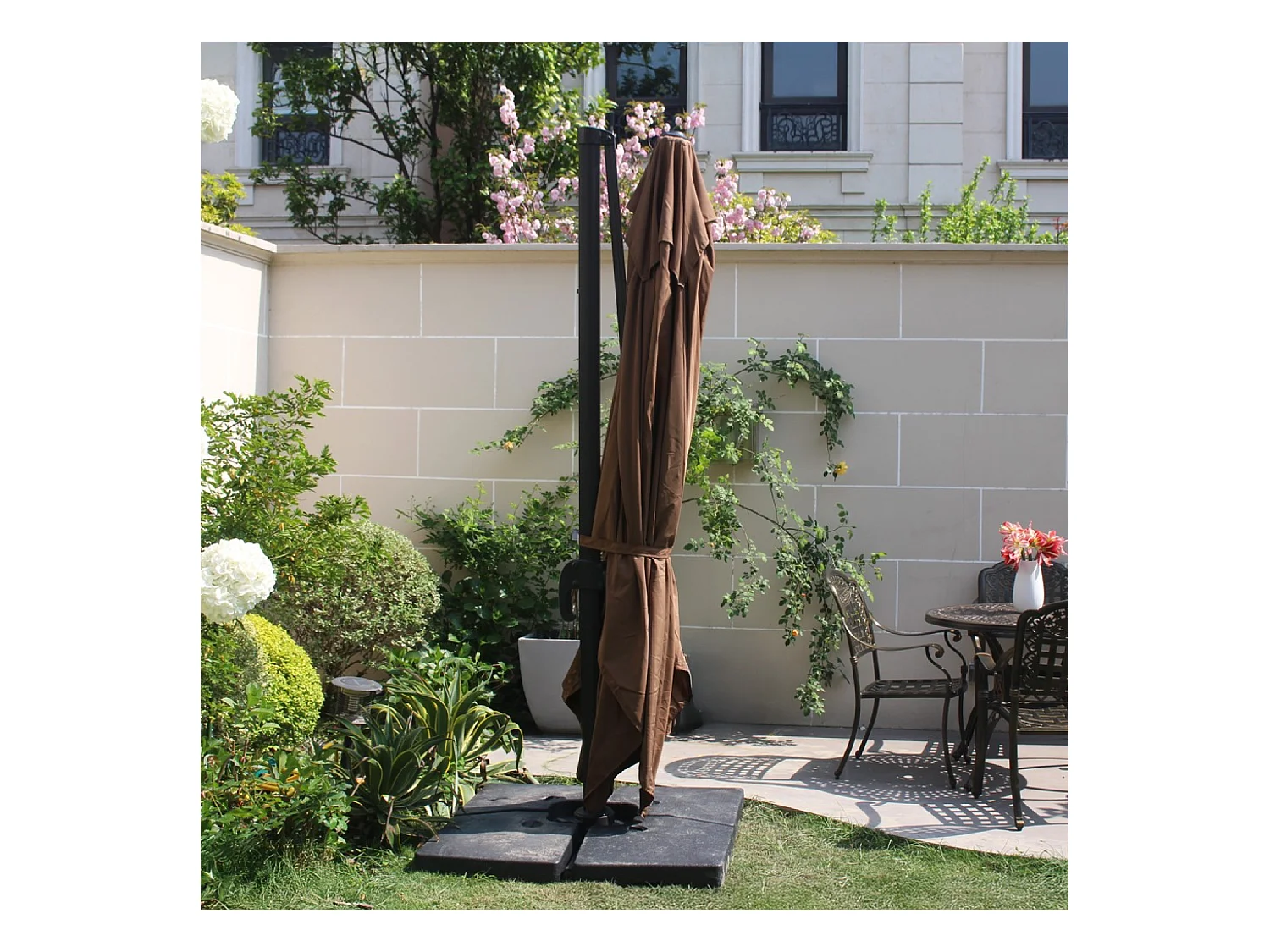 Ensemble parasol marron 3x4m et 4 dalles à lester CESARE