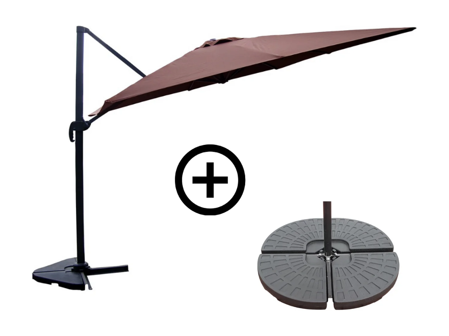 Ensemble parasol marron 3x4m et 4 dalles à lester CESARE