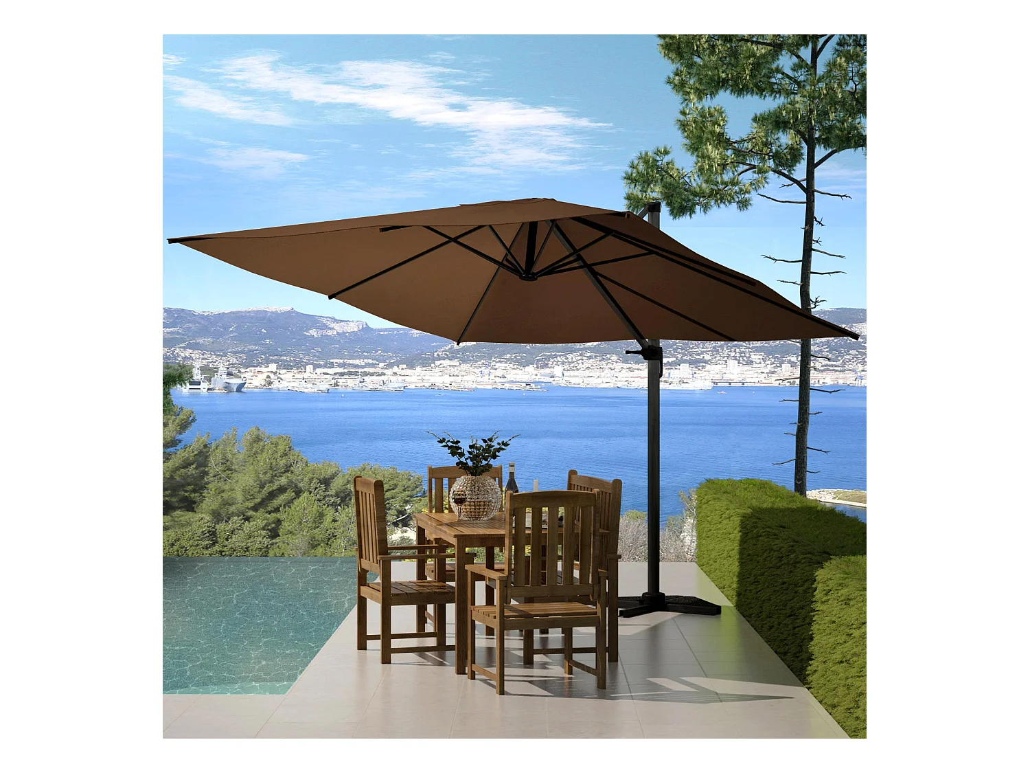 Ensemble parasol marron 3x3m et 4 dalles à lester PALATINO