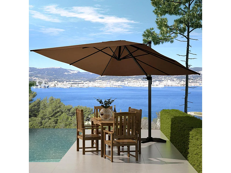 Hangende parasol PALATINO bruin 3x3m met tegels om te verzwaren - Robuust aluminium, 360° rotatie