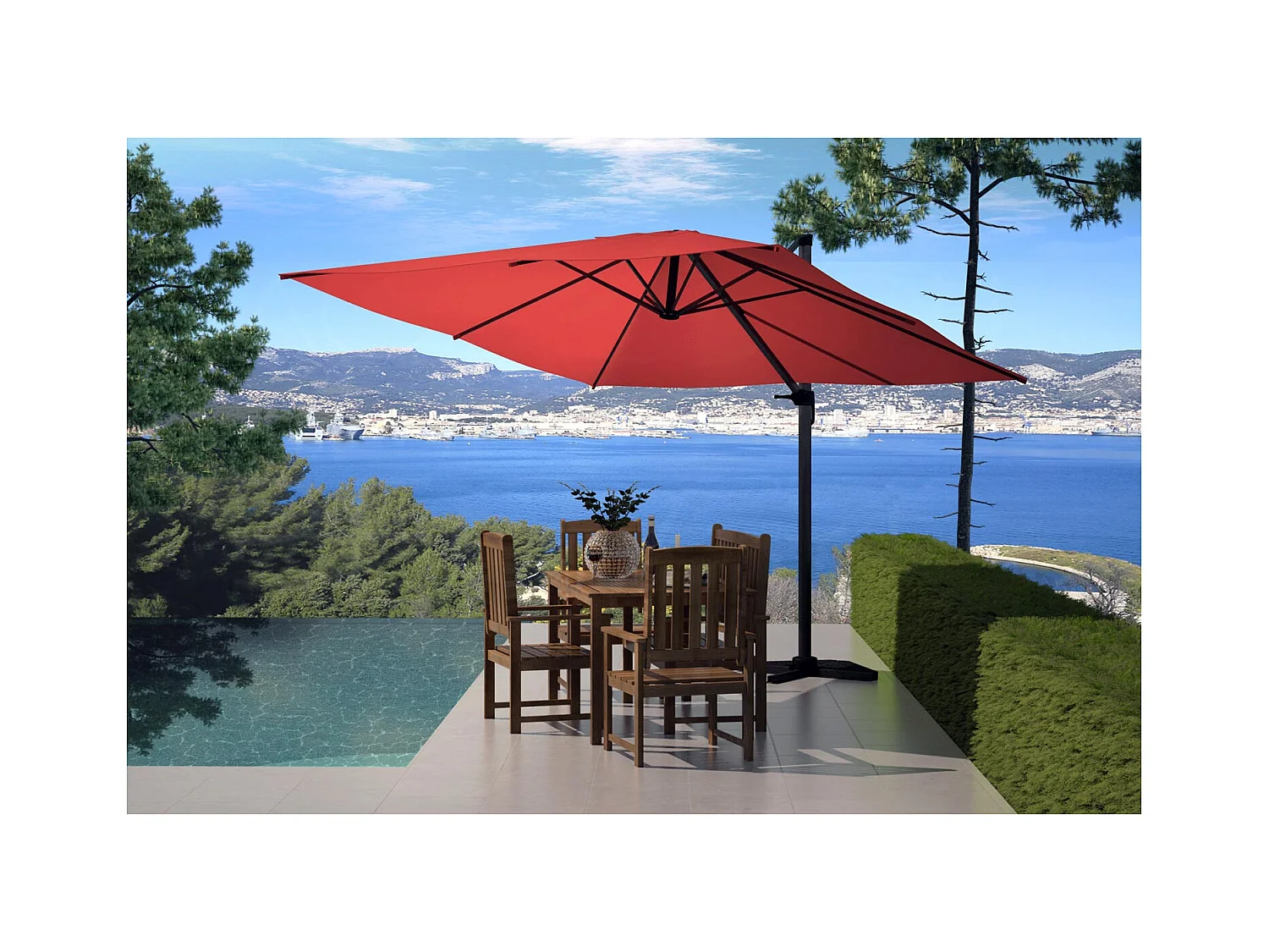 Verstelbare parasol PALATINO terracotta 3x3m met 4 tegels voor contragewicht