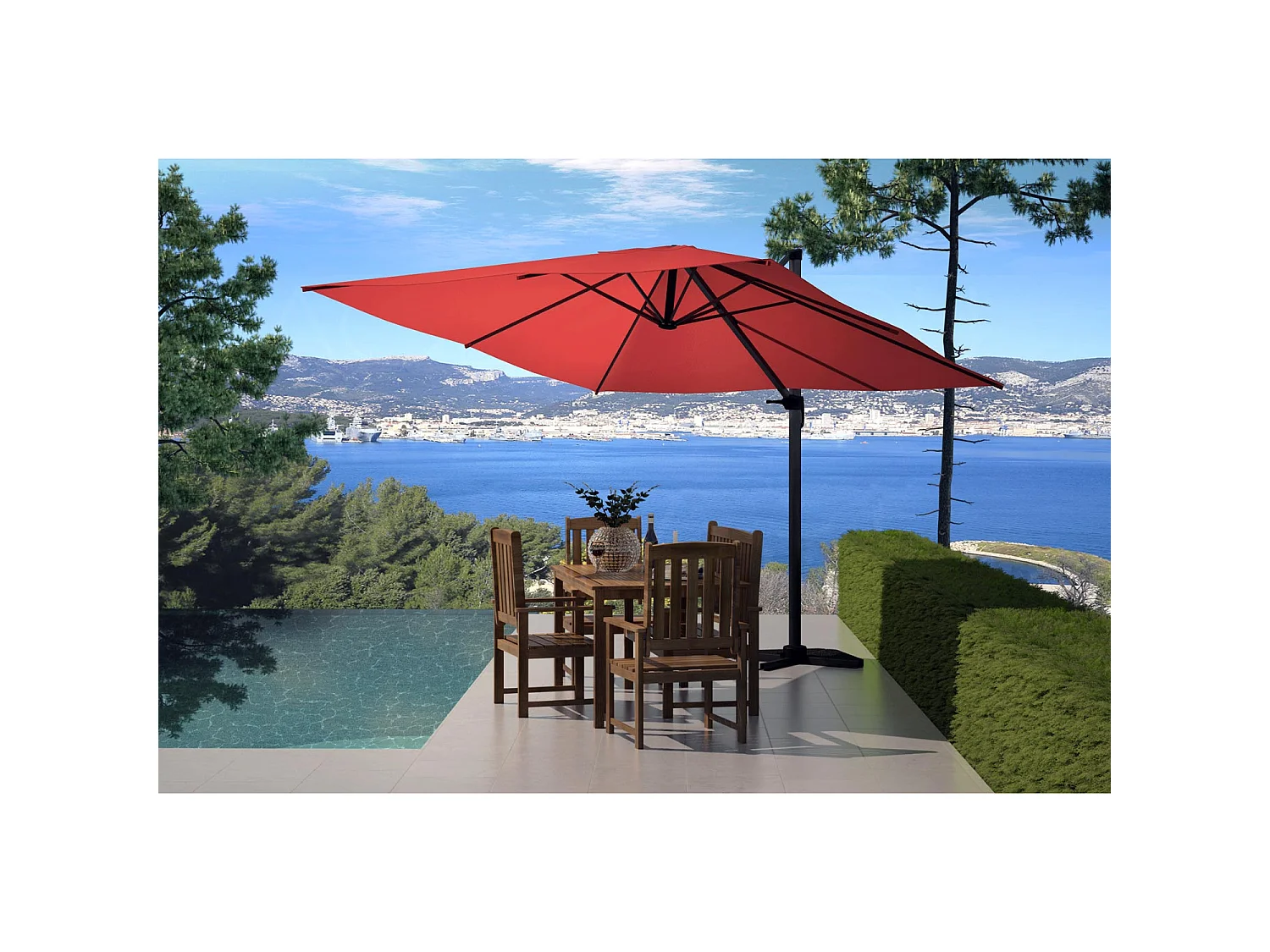 Versetzter Sonnenschirm PALATINO Terrakotta 3x3m mit 4 Platten zum Beschweren