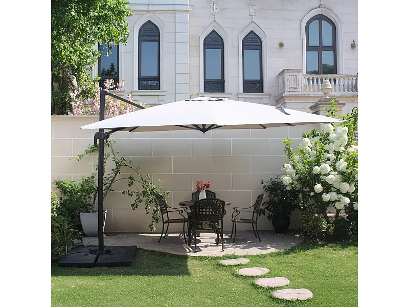 Ensemble parasol écru 3x3m et 4 dalles à lester PALATINO