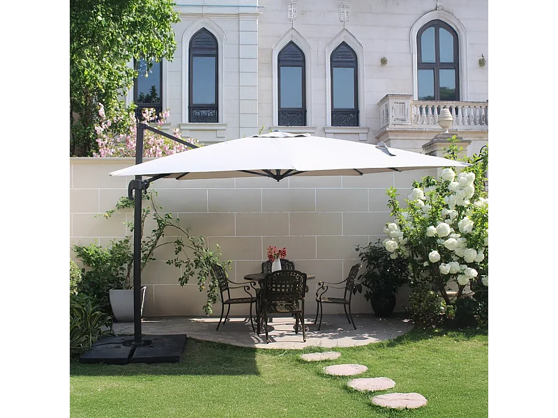 Ensemble parasol écru 3x3m et 4 dalles à lester PALATINO