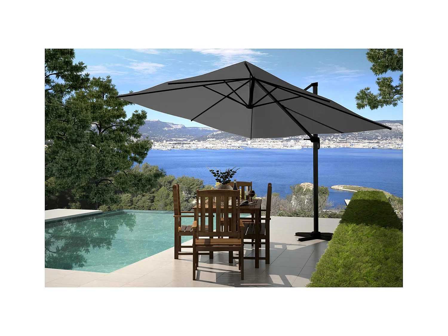 Ensemble parasol gris 3x3m et 4 dalles à lester PALATINO