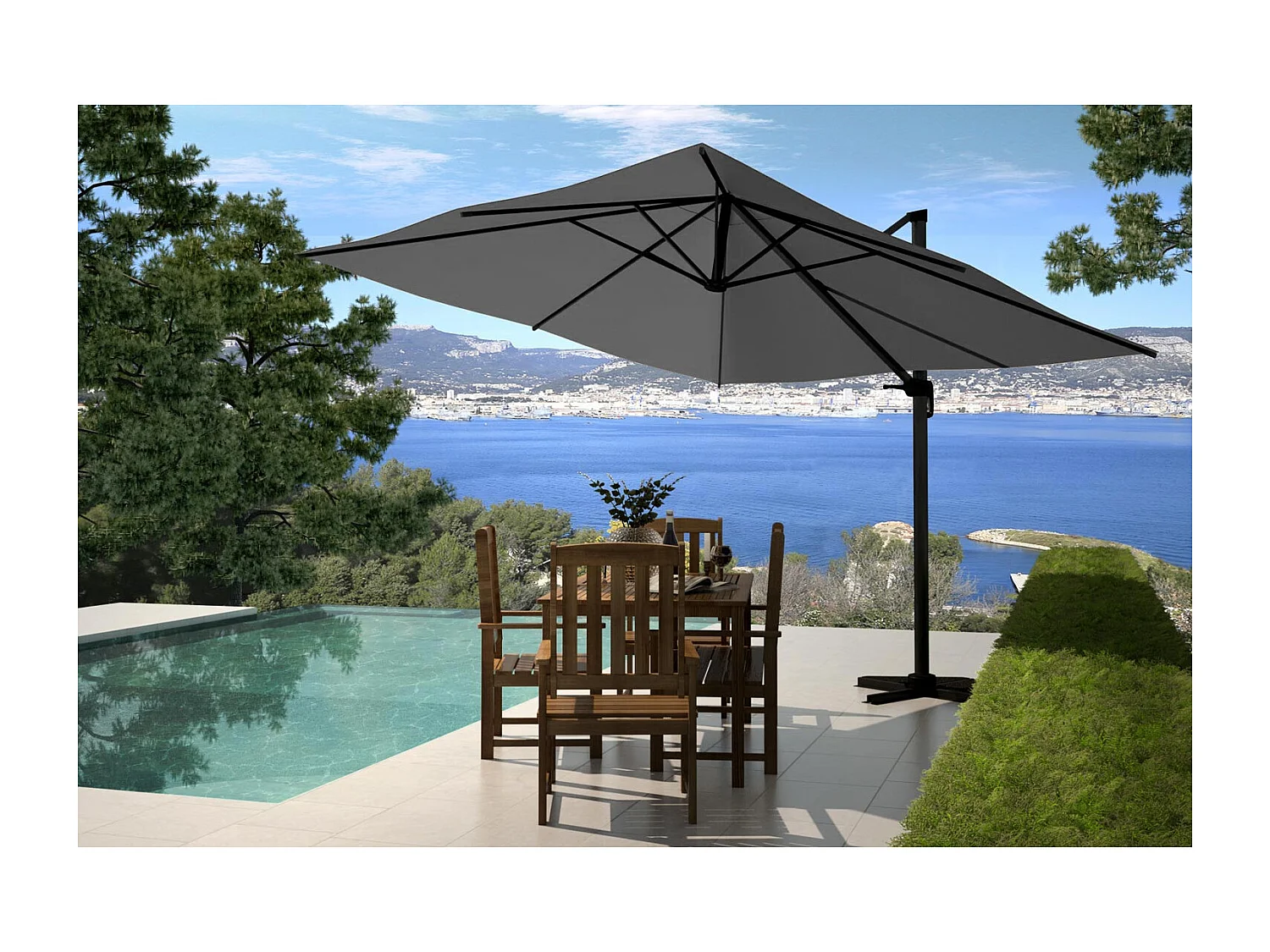 Ensemble parasol gris 3x3m et 4 dalles à lester PALATINO