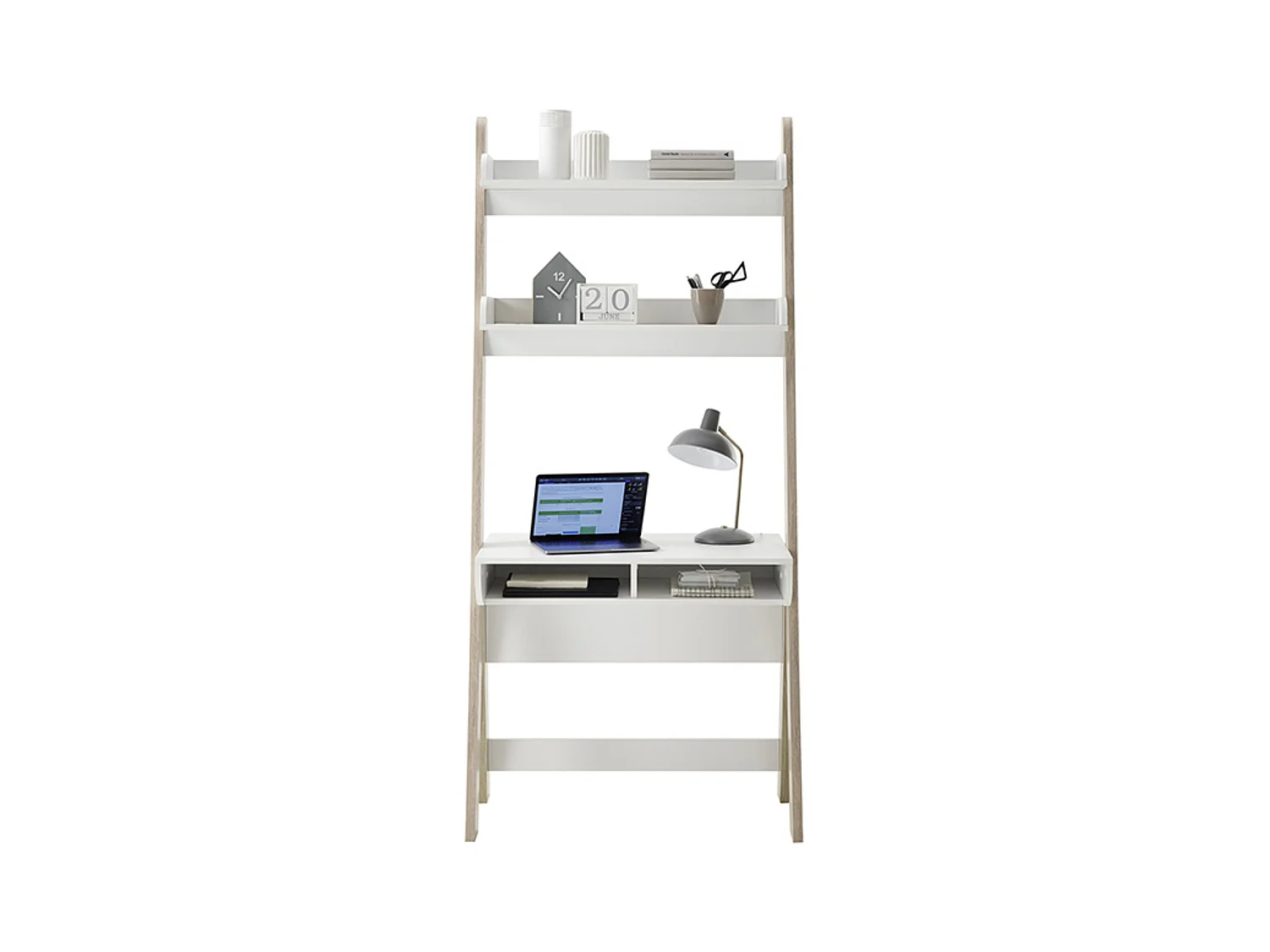 Table de bureau en bois coloris blanc ,chêne san remo - Longueur 80 x Hauteur 40 x Profondeur 80 cm
