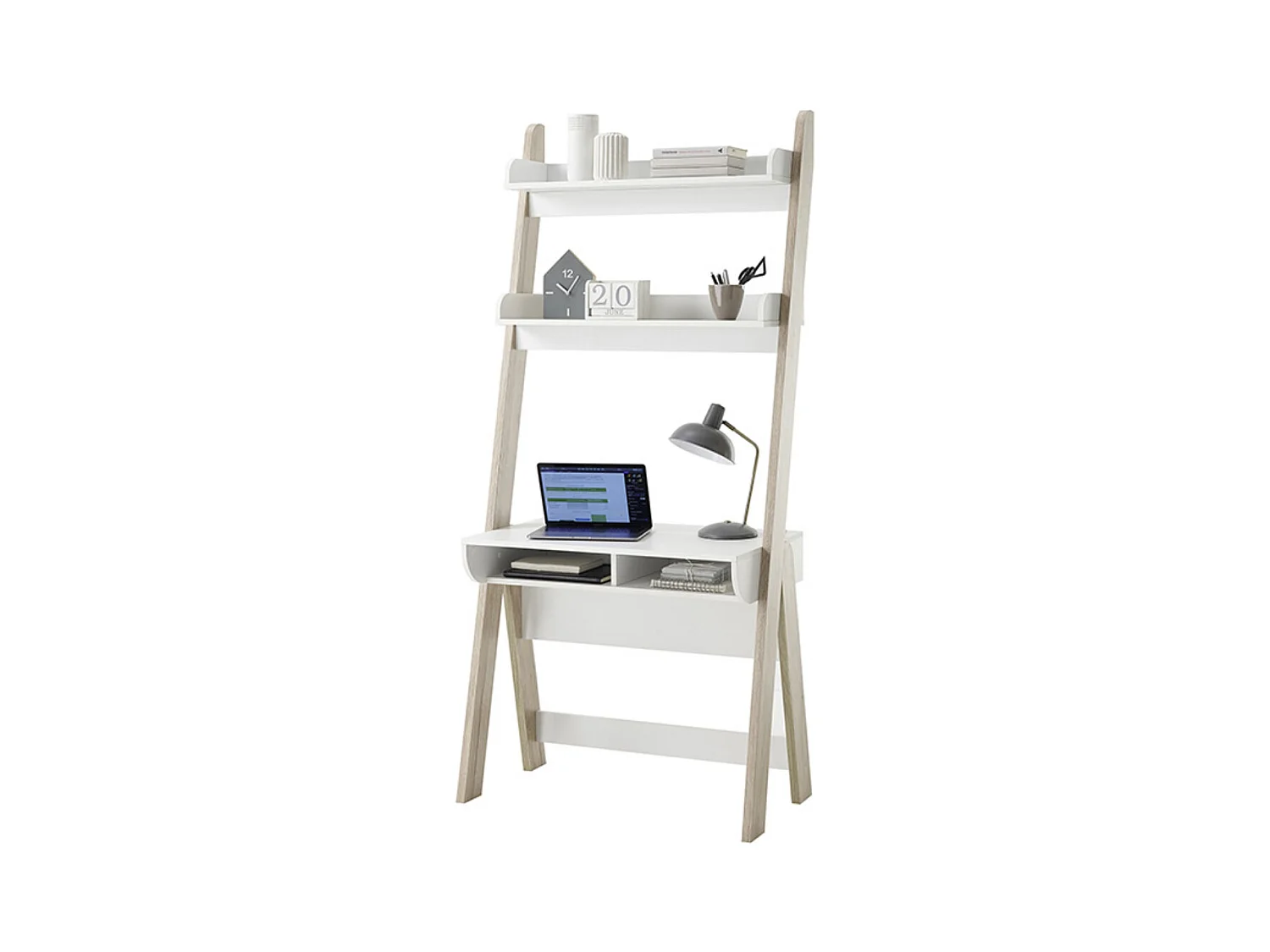 Table de bureau en bois coloris blanc ,chêne san remo - Longueur 80 x Hauteur 40 x Profondeur 80 cm