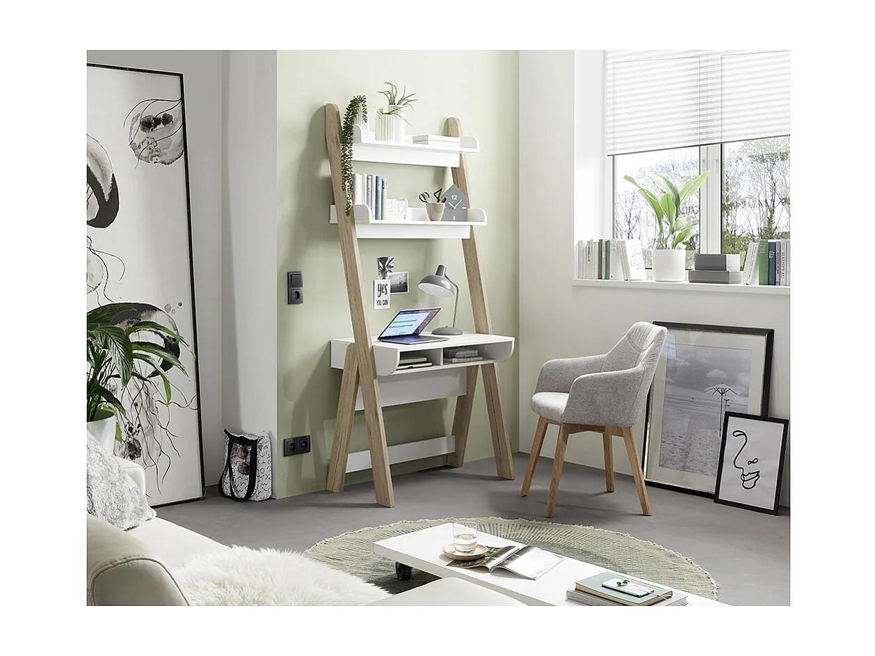 Table de bureau en bois coloris blanc ,chêne san remo - Longueur 80 x Hauteur 40 x Profondeur 80 cm