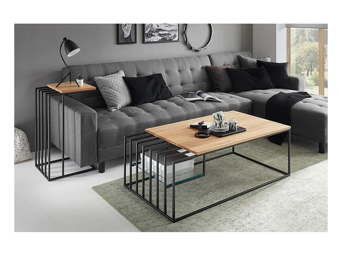 Table d'appoint en métal coloris chêne massif huilé - L.40 x H.70 x P.35 cm