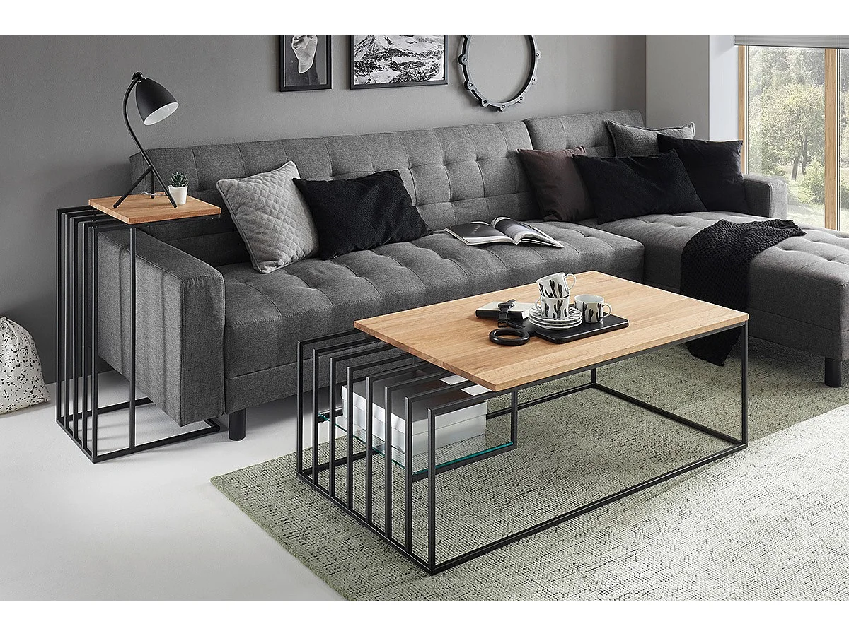 Table d'appoint en métal coloris chêne massif huilé - L.40 x H.70 x P.35 cm