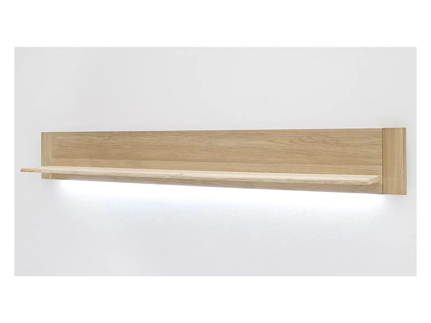 Etagère murale en chêne massif bianco avec LED - L.180 x H.24 x P.25 cm