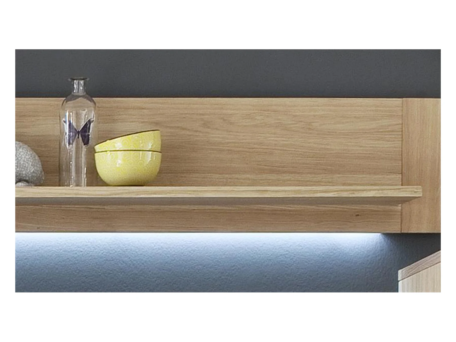 Etagère murale en chêne massif bianco avec LED - L.180 x H.24 x P.25 cm