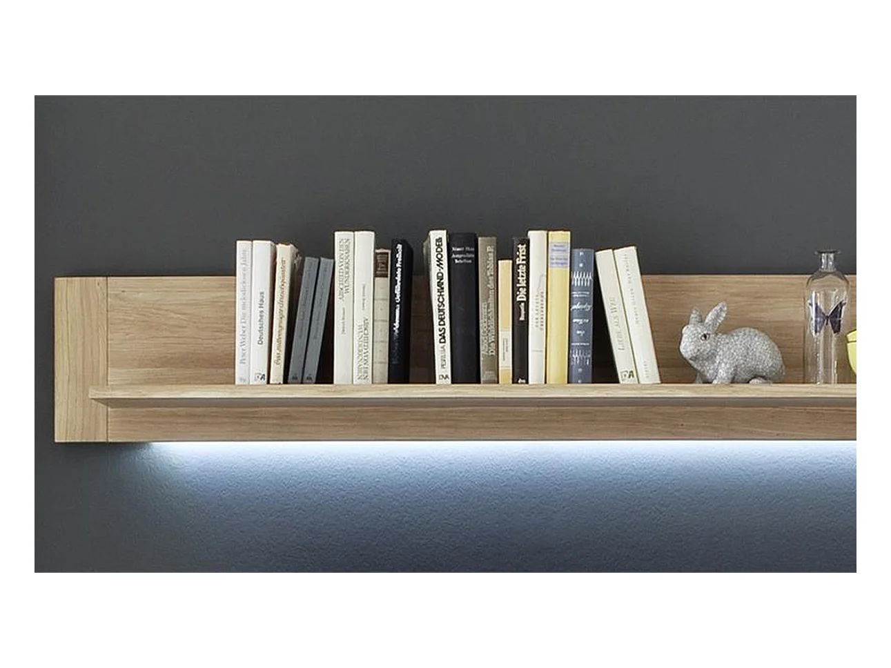 Etagère murale en chêne massif bianco avec LED - L.180 x H.24 x P.25 cm