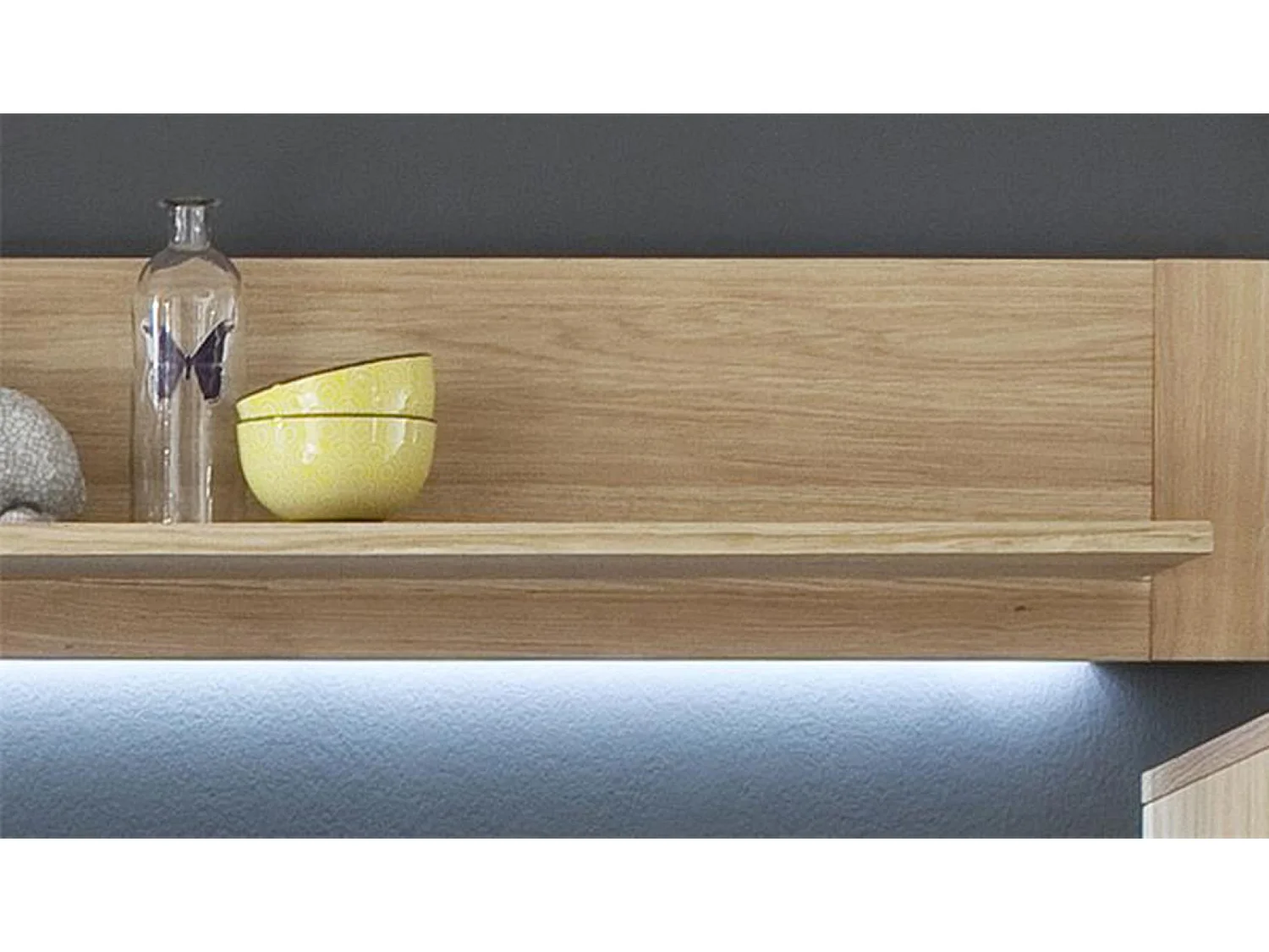 Etagère murale en chêne massif bianco avec LED - L.180 x H.24 x P.25 cm