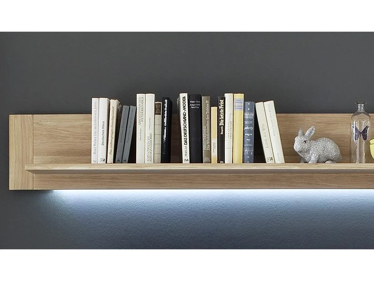 Etagère murale en chêne massif bianco avec LED - L.180 x H.24 x P.25 cm