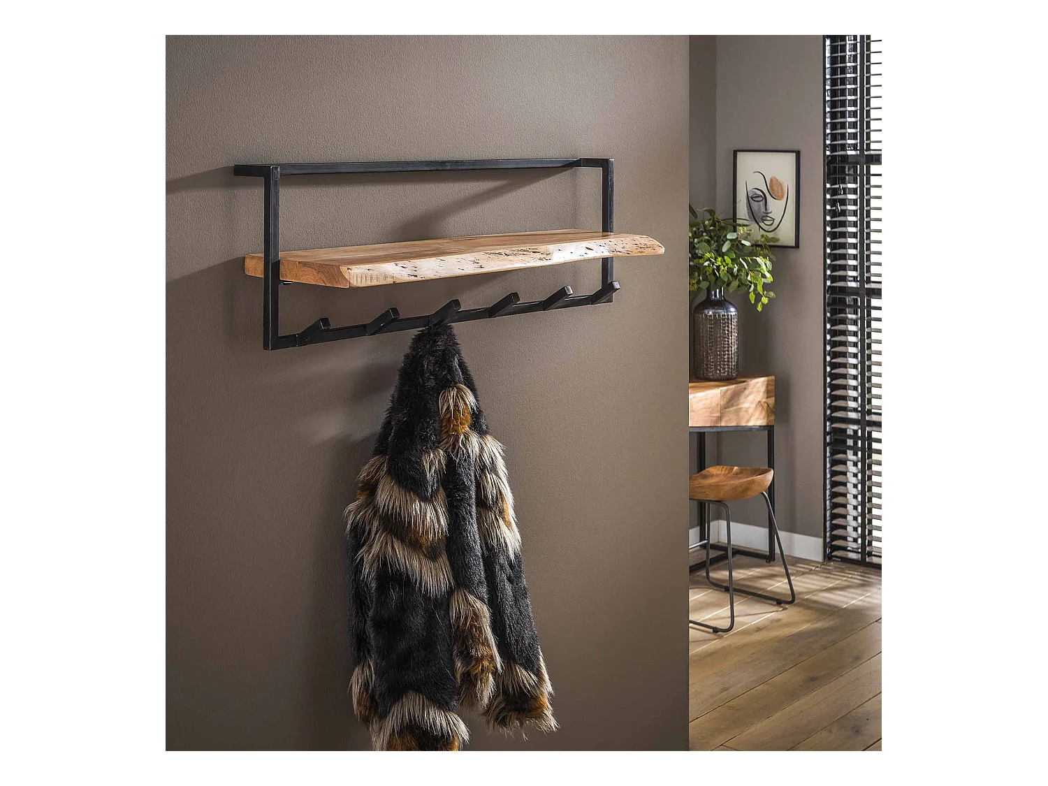 Porte-manteau mural Edge à 6 crochets - Gris
