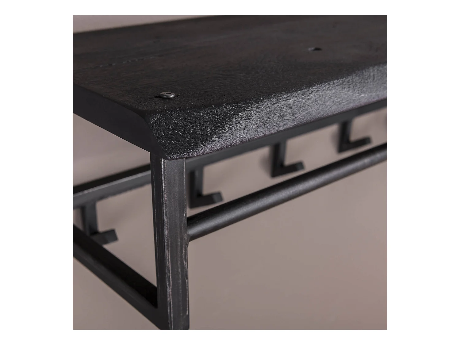 Kapstok Yucon - 6 Haken - Hoedenplank -  Massief Acaciahout - Zwart - 100x30x27