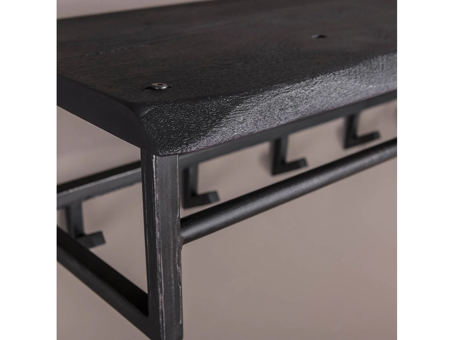 Garderobenständer Yucon - 6 Haken - Hutablage - Akazienholz massiv - schwarz - 100x30x27