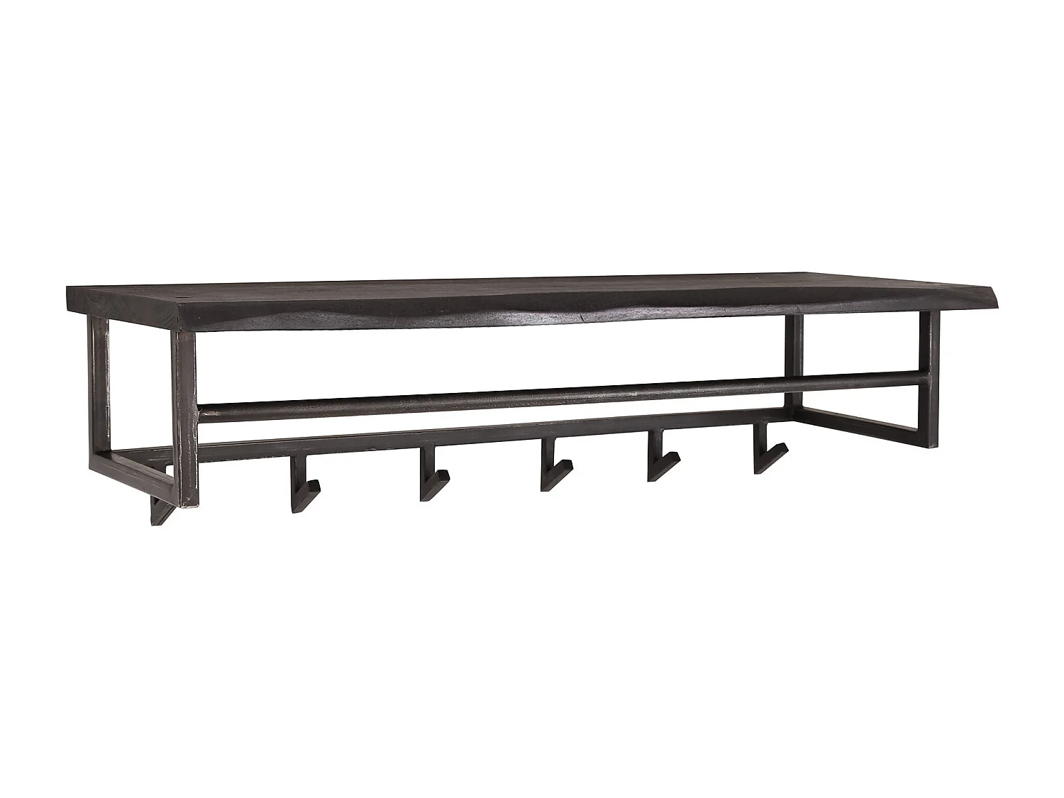 Garderobenständer Yucon - 6 Haken - Hutablage - Akazienholz massiv - schwarz - 100x30x27