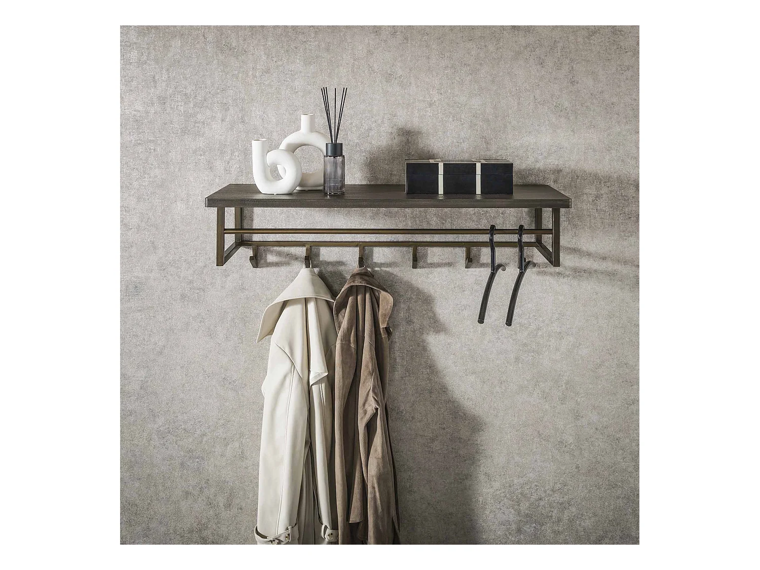 Kapstok Ferro 6 Haken Hoedenplank - Brons Antiek