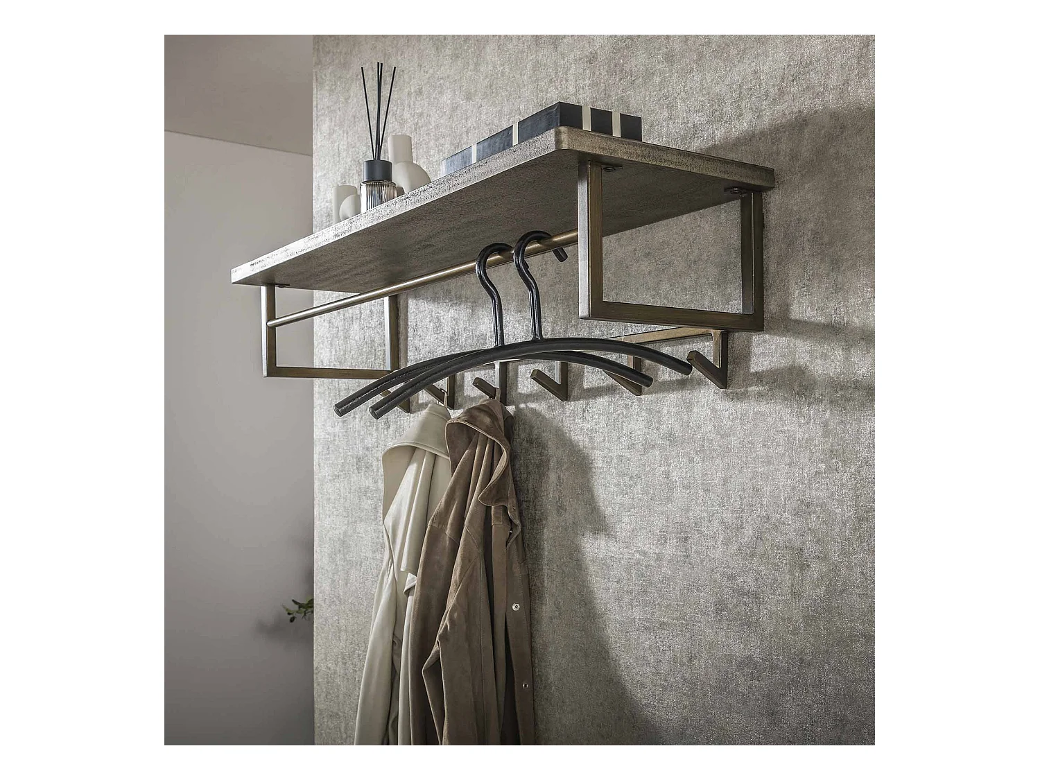Kapstok Ferro 6 Haken Hoedenplank - Brons Antiek