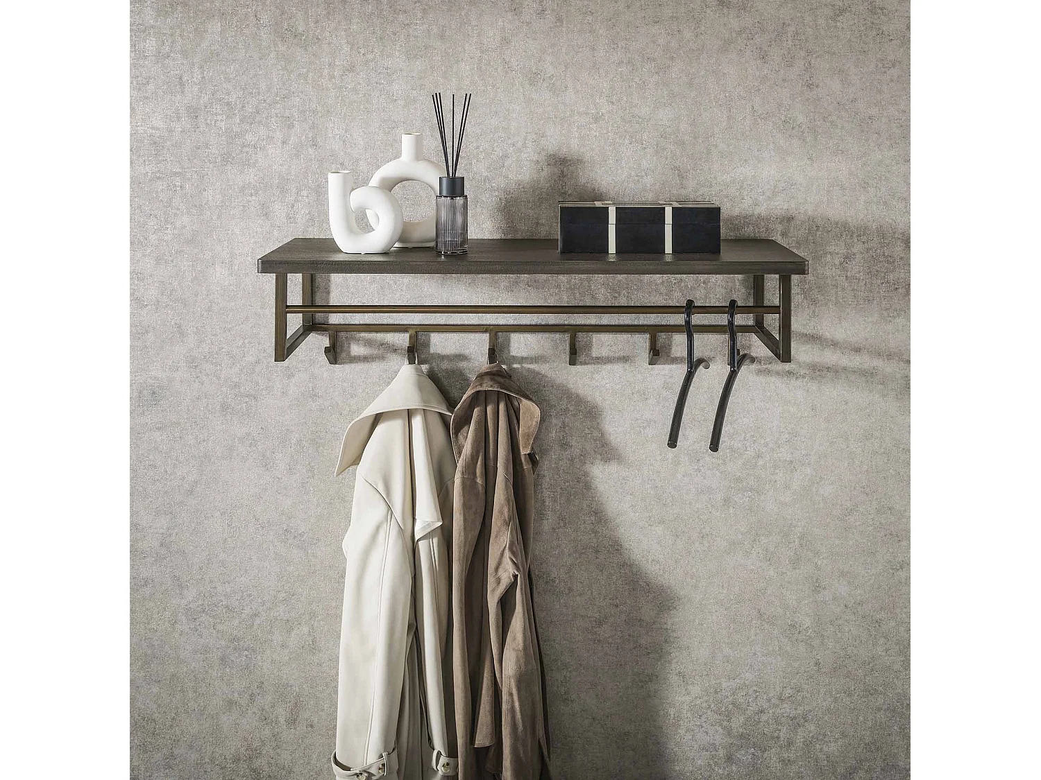 Porte-manteau Ferro 6 crochets Étagère à chapeaux - Bronze antique