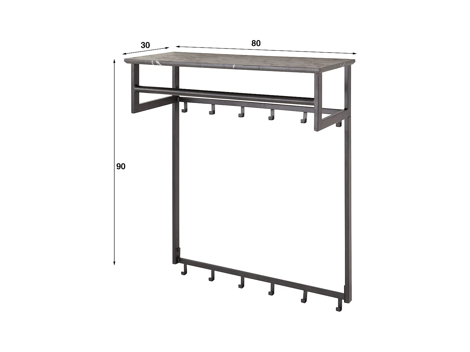 Kapstok Roede 12 Haaks - 3D Zwart Grijs