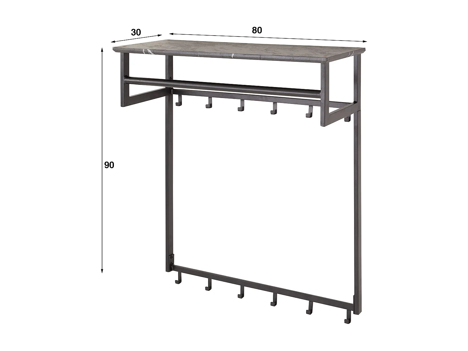 Perchero de barra con 12 ganchos - 3D Negro Gris