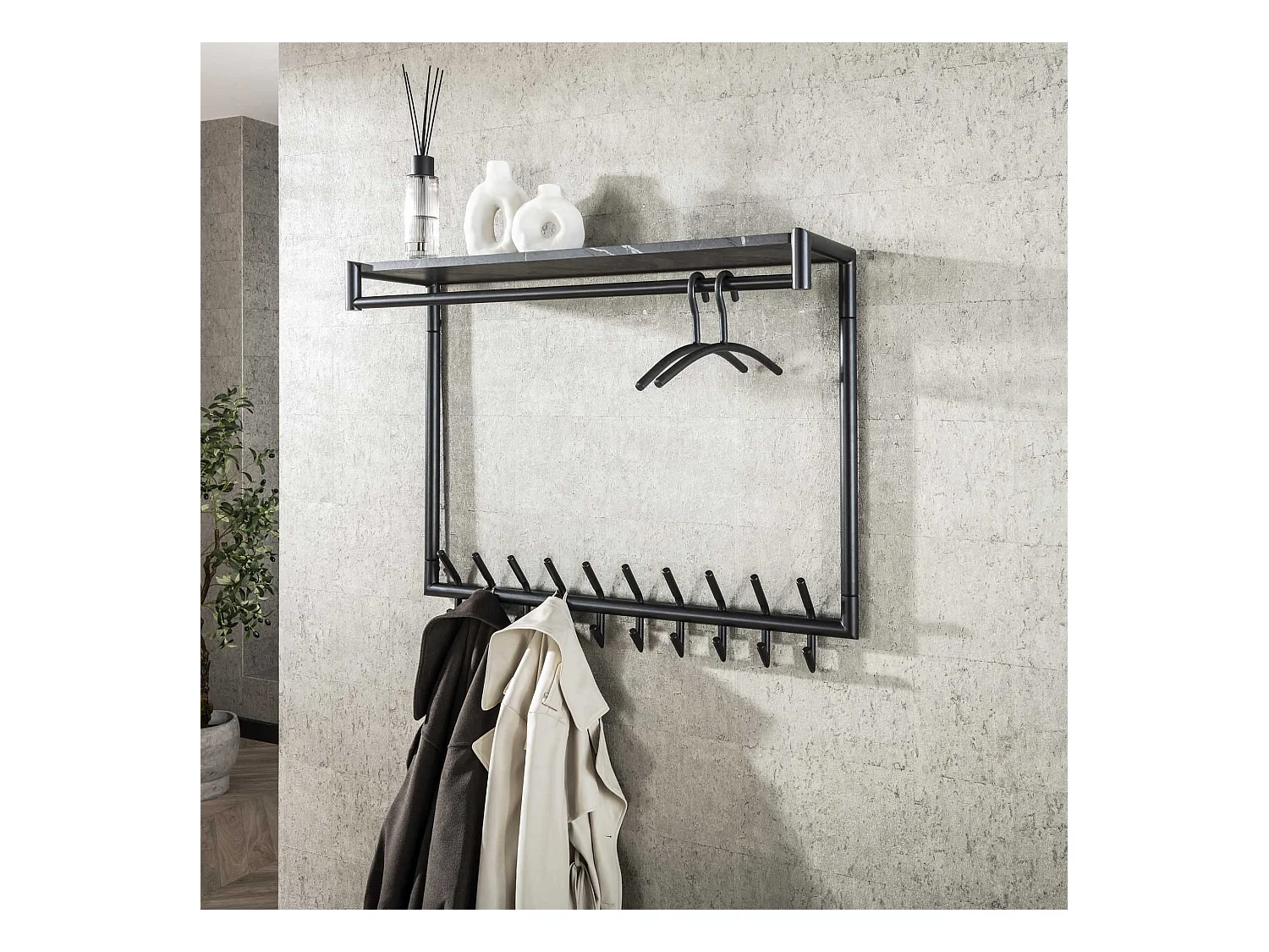 Garderobenständer 20 Haken Hohe Stange-Hutablage - 3D Schwarz Braun