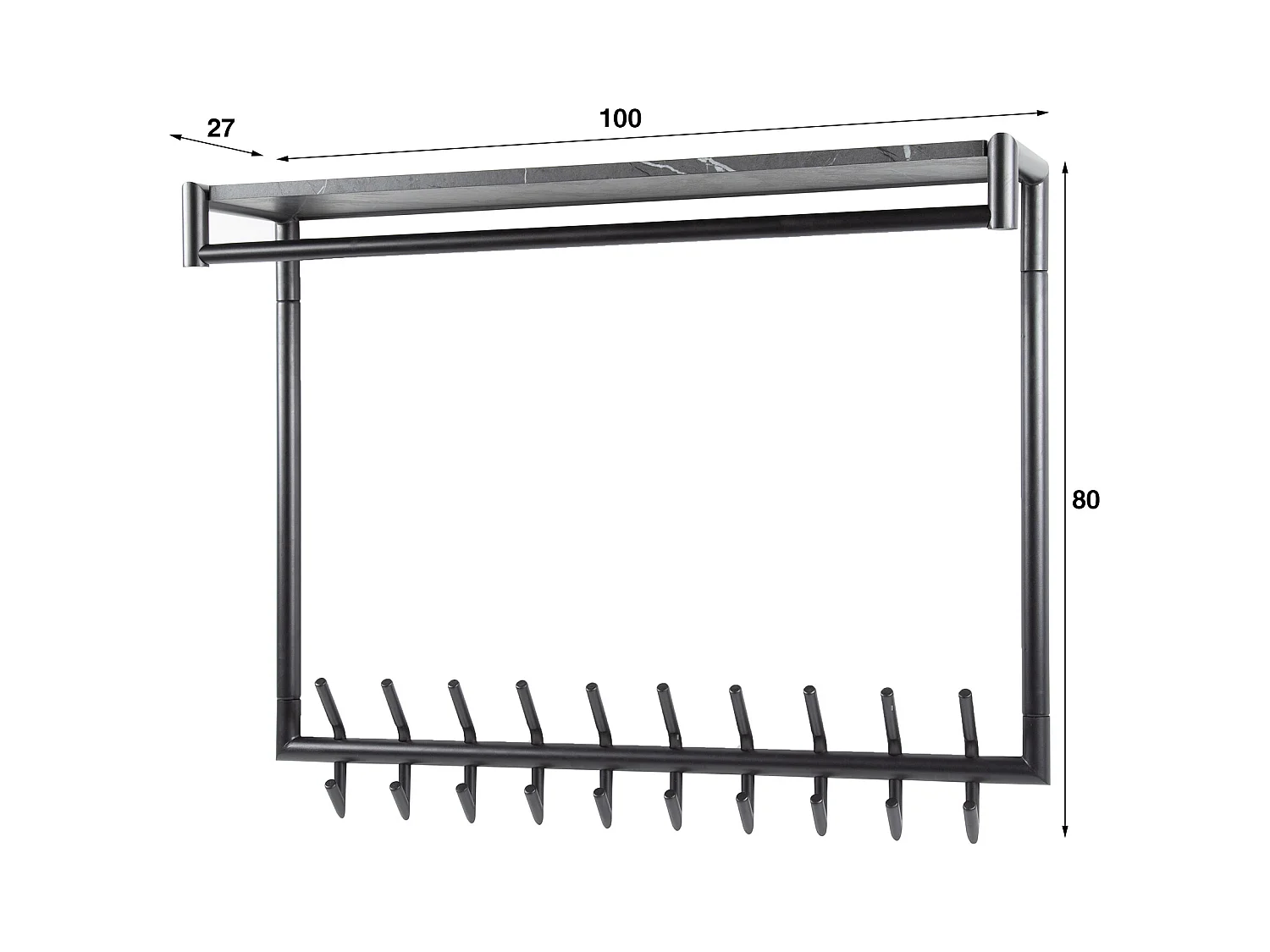 Garderobenständer 20 Haken Hohe Stange-Hutablage - 3D Schwarz Braun