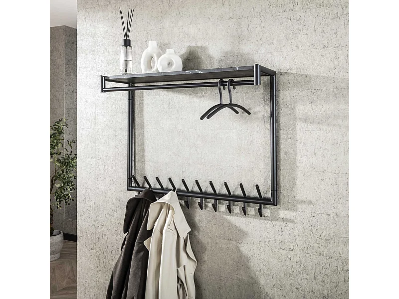 Garderobenständer 20 Haken Hohe Stange-Hutablage - 3D Schwarz Braun