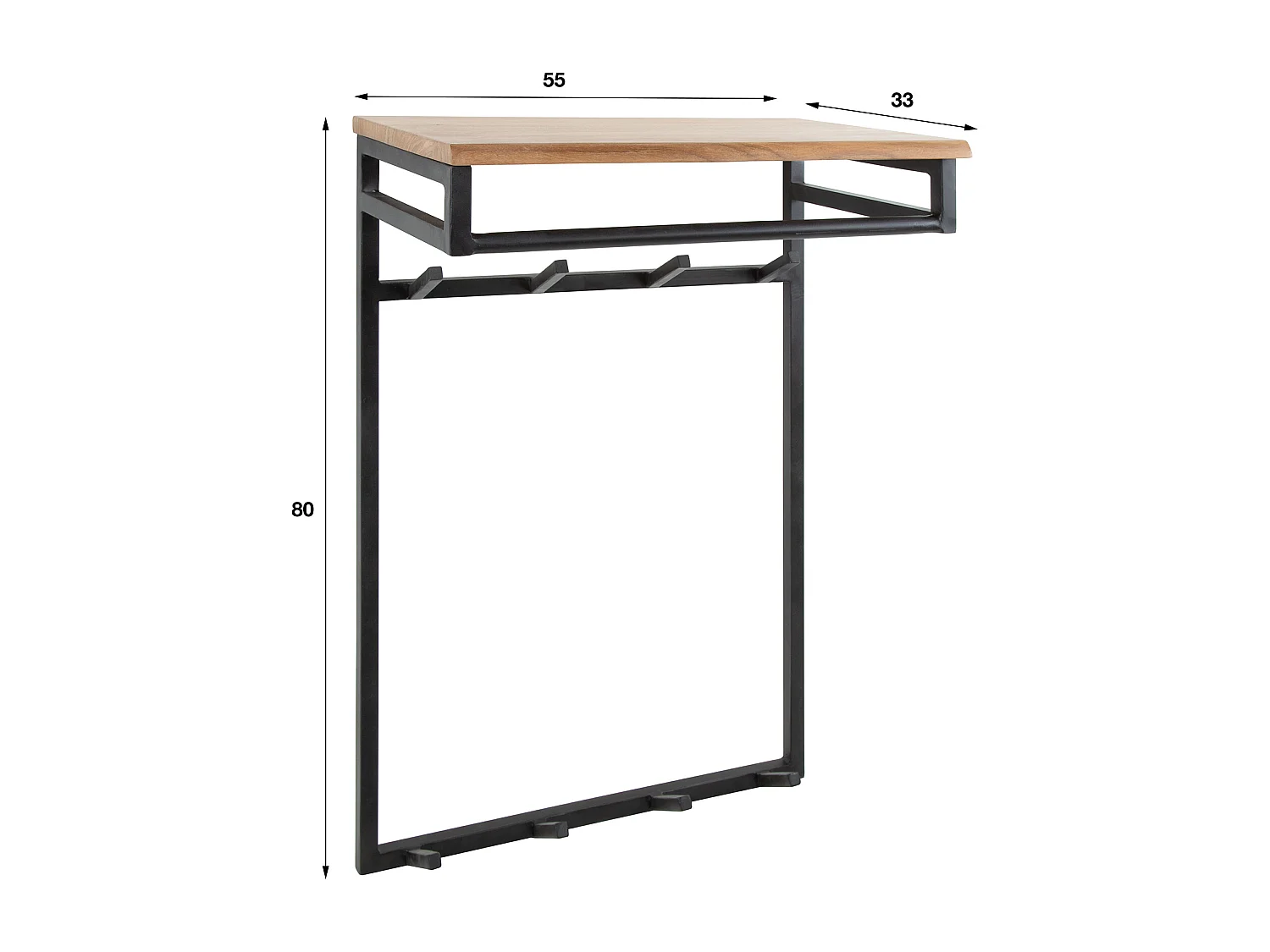 Porte-manteau sur mesure - 2x4 crochets - Acacia naturel