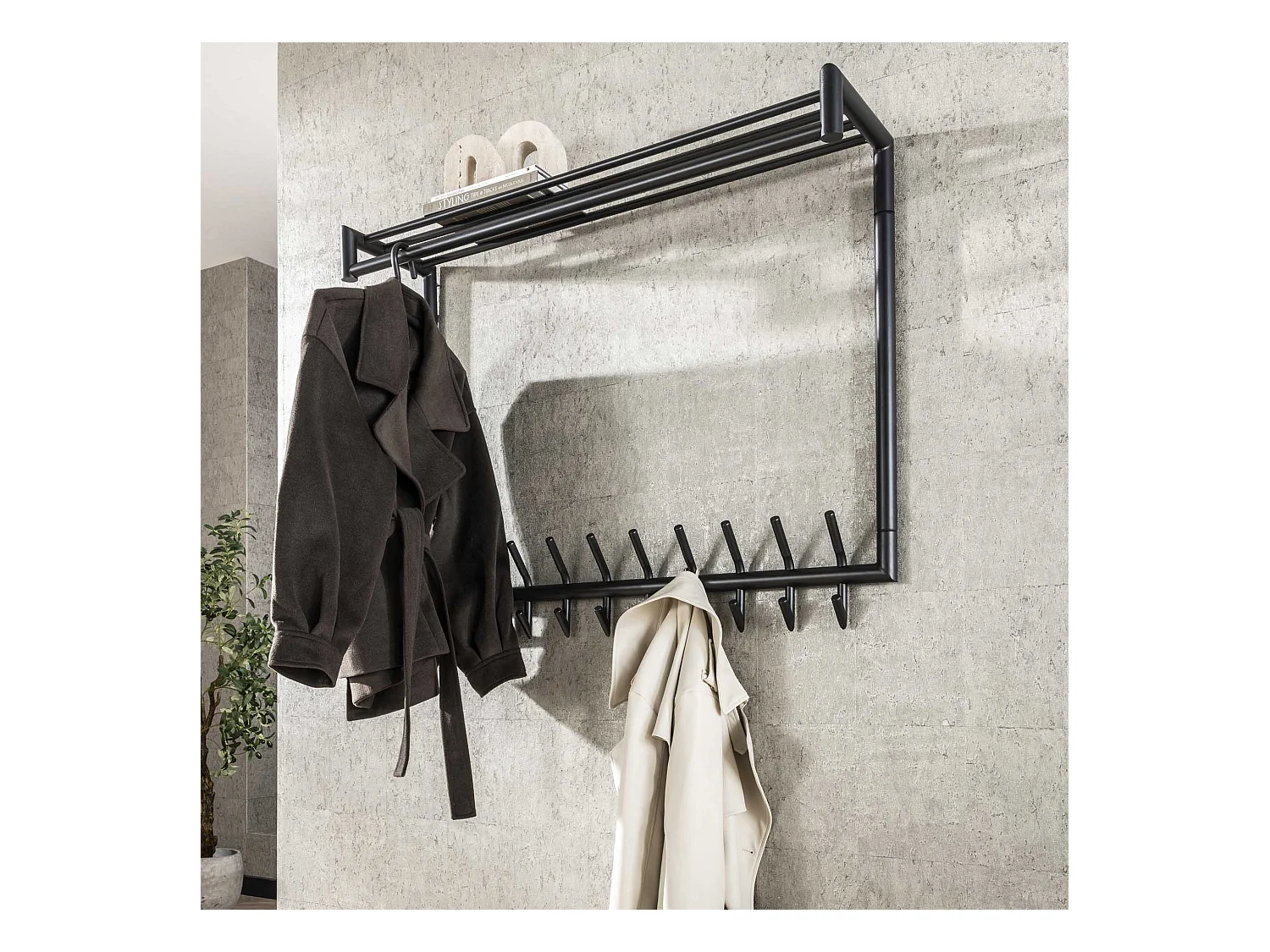 Garderobenleiste 20 Haken hohe Stange Rundrohr - dunkelgrau matt