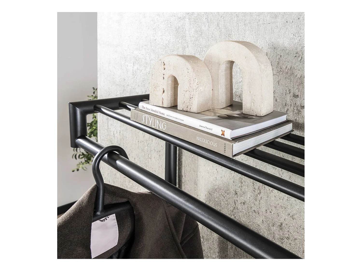 Garderobenleiste 20 Haken hohe Stange Rundrohr - dunkelgrau matt