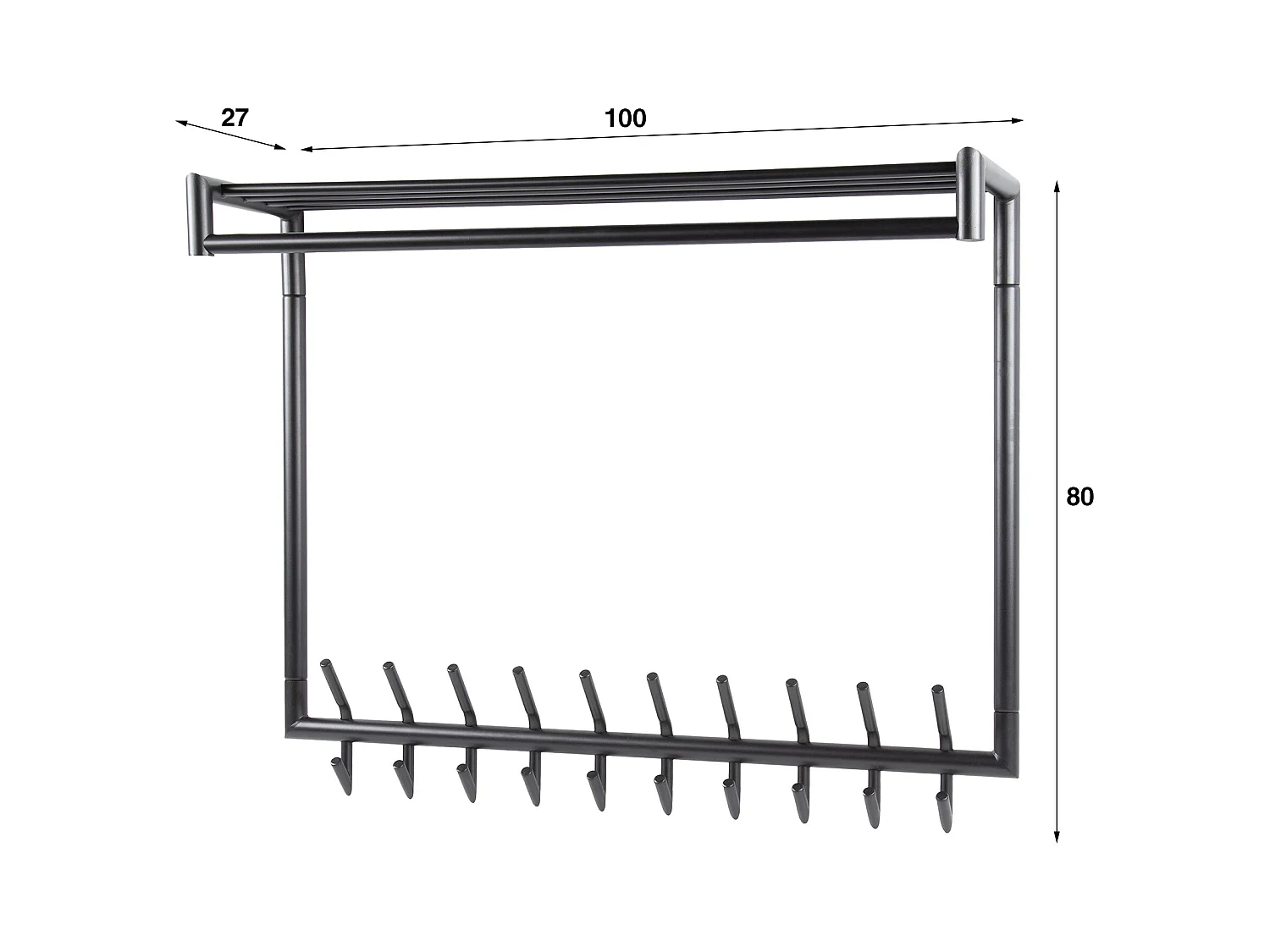 Garderobenleiste 20 Haken hohe Stange Rundrohr - dunkelgrau matt