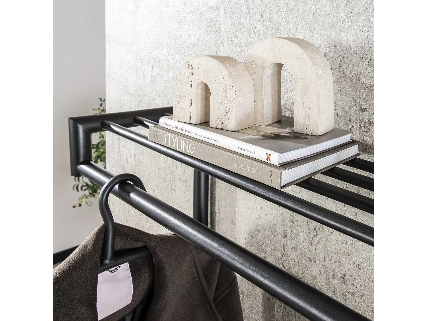 Porte-manteau 20 crochets tige haute tube rond - gris foncé mat