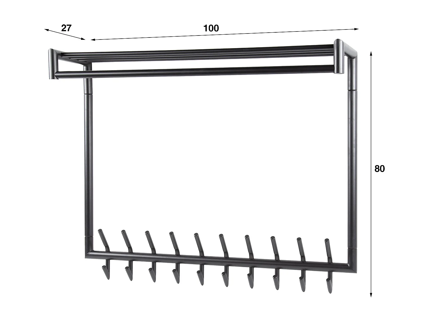 Porte-manteau 20 crochets tige haute tube rond - gris foncé mat