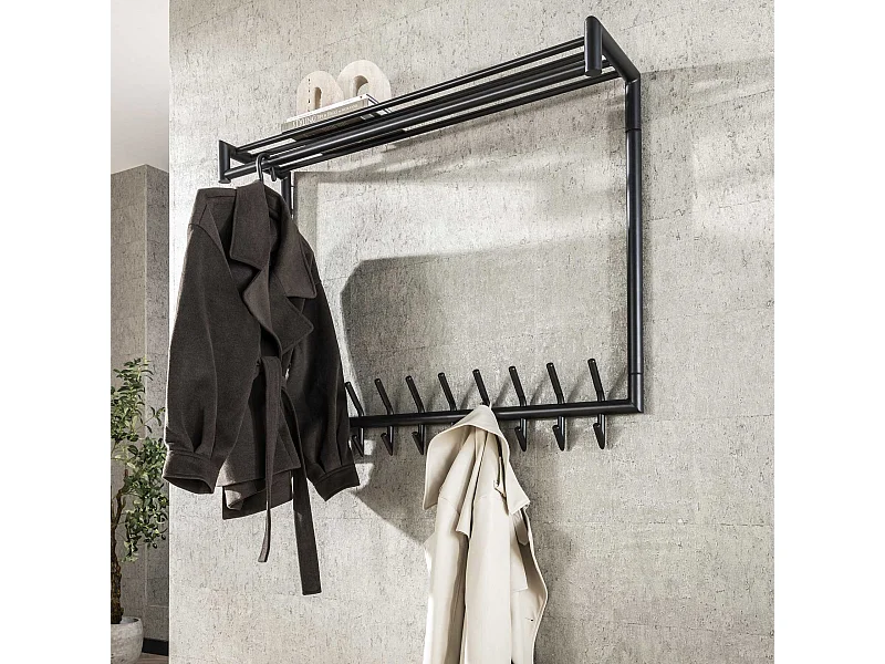 Porte-manteau 20 crochets tige haute tube rond - gris foncé mat