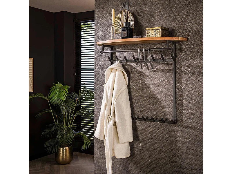 Garderobenständer rund 16 Haken Hutablage - Massive Akazie