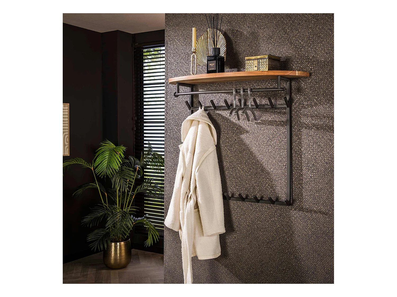 Garderobenständer rund 16 Haken Hutablage - Massive Akazie