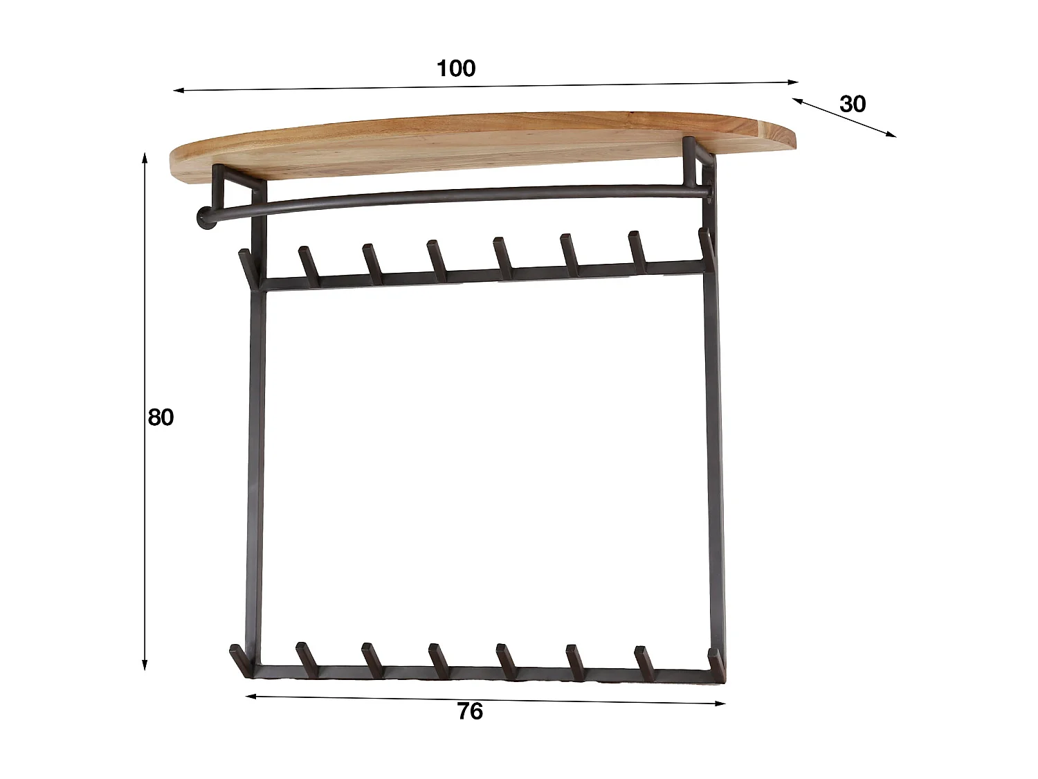 Porte-manteau rond 16 crochets et étagère à chapeaux - Acacia massif