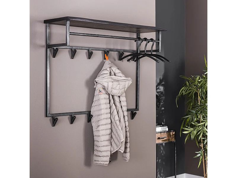 Garderobenständer Yucon High - 12 Haken - Hutablage - Massives Akazienholz - 100x30x80