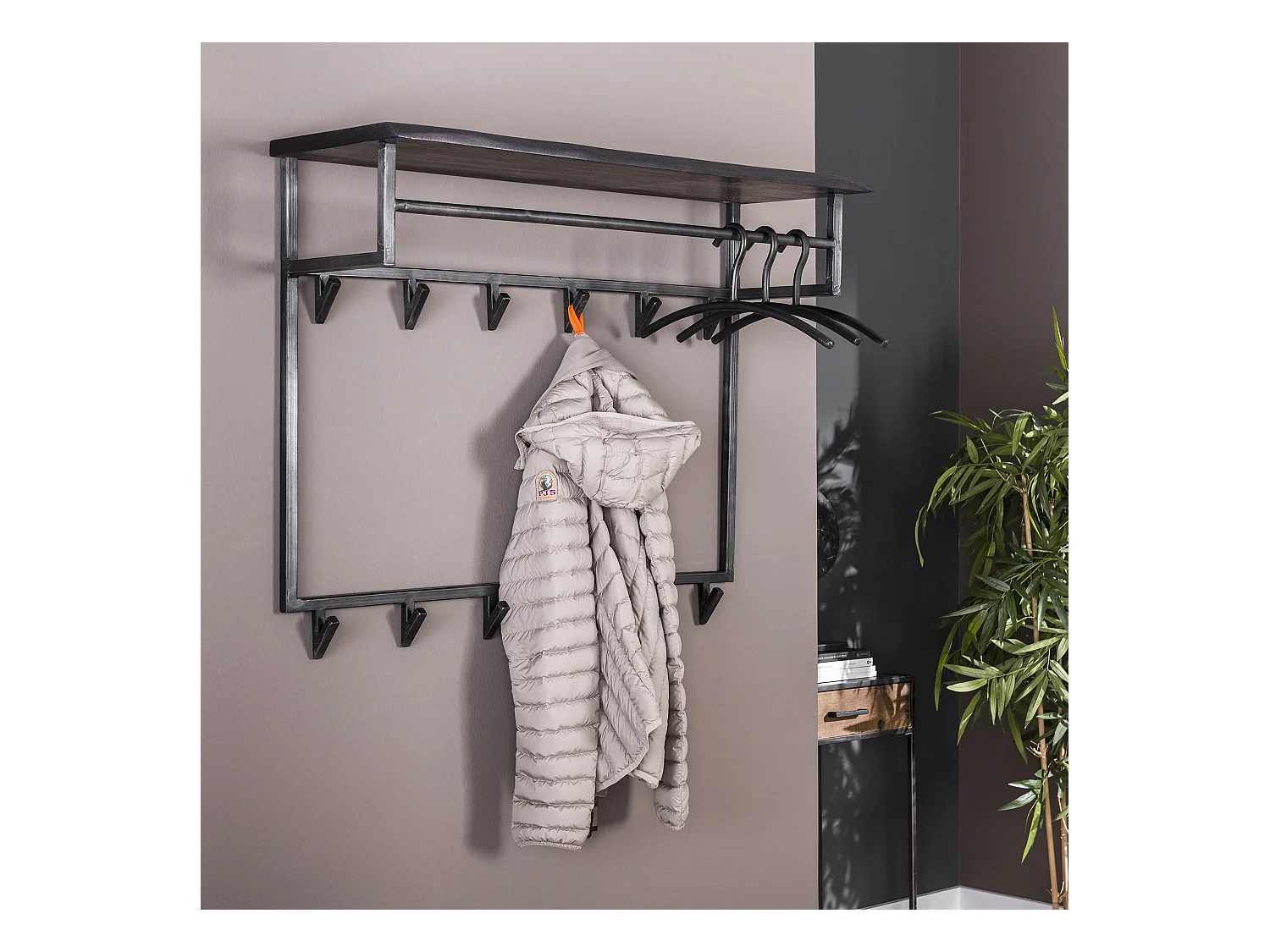 Garderobenständer Yucon High - 12 Haken - Hutablage - Massives Akazienholz - 100x30x80