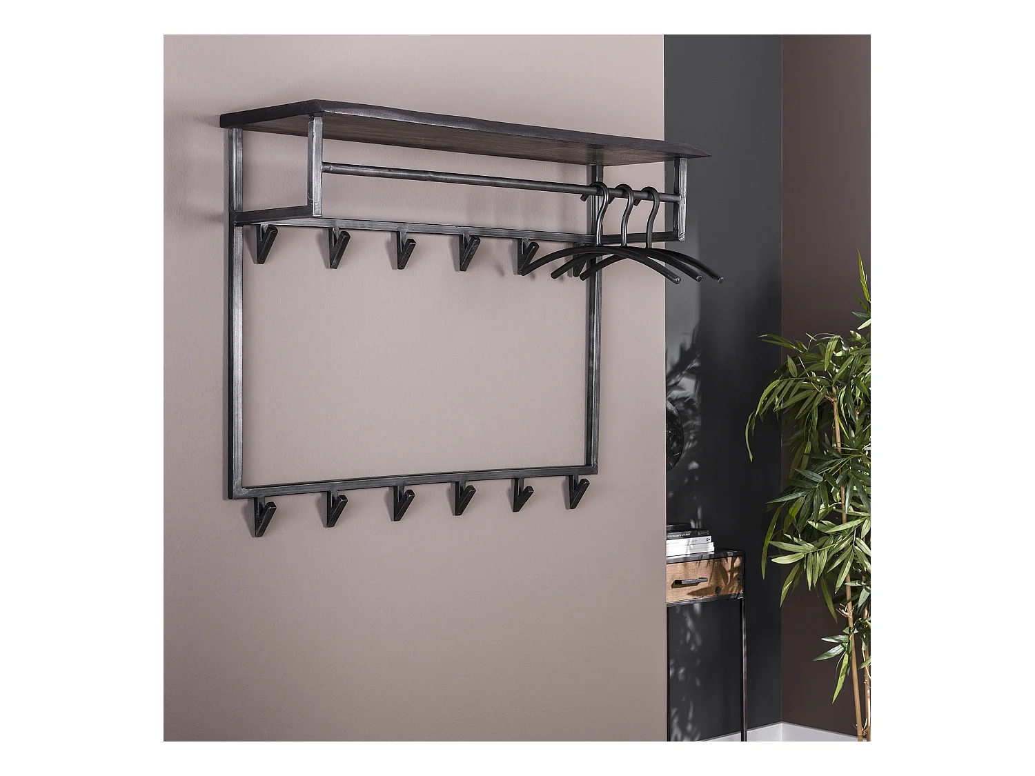 Garderobenständer Yucon High - 12 Haken - Hutablage - Massives Akazienholz - 100x30x80